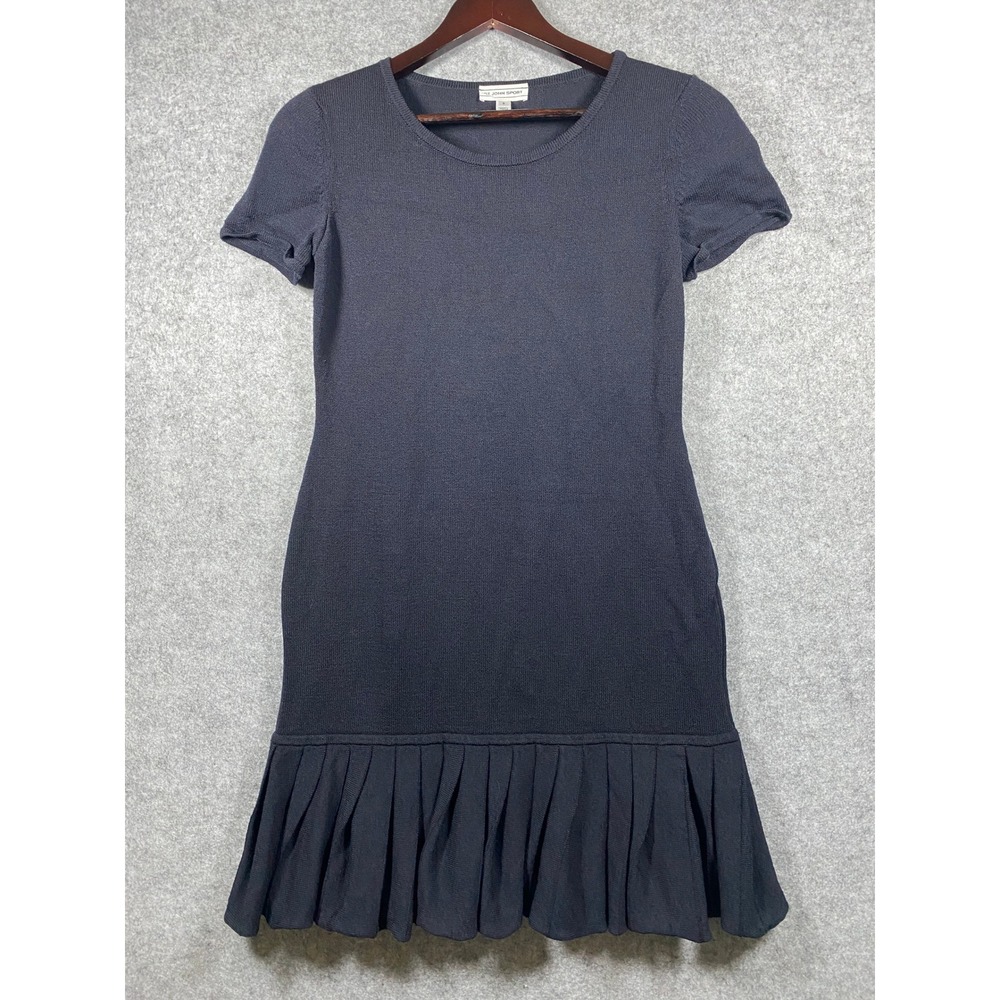 St. John Sport Navy Blue Wool Blend Knit Pleated Drop Waist Dress Small - Picture 1 of 9